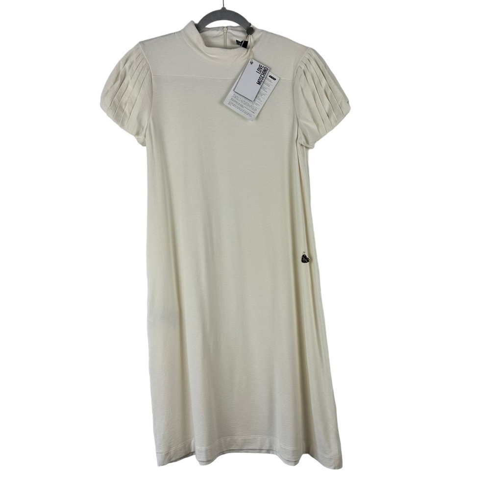 NWT Love Moschino Sz 4 Women's White Puff Short Sleeve Knit Tshirt‎ Dress